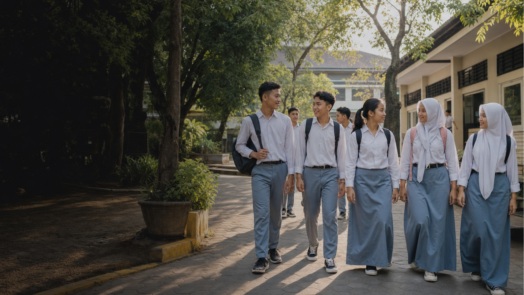 Siswa SMA Negeri 1 Saradan di lingkungan sekolah